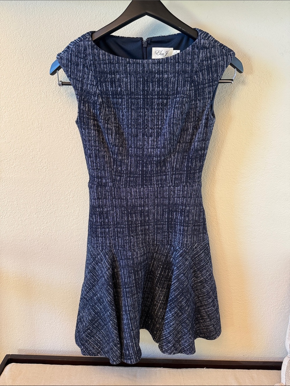 Eliza J Navy Textured Fit-and-Flare Mini Dress